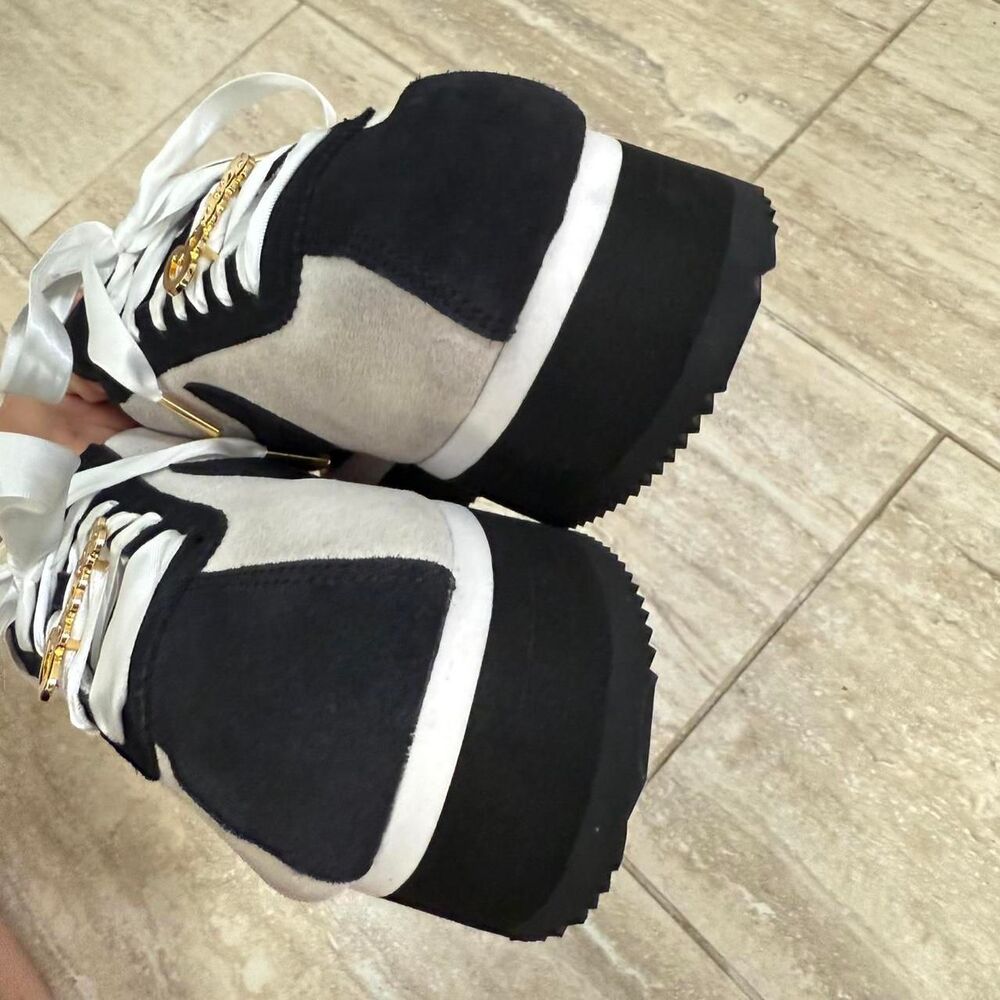 RARE Nike Cortez white gold black platform trainers sneaker Womens Size US 9 - Picture 7 of 8